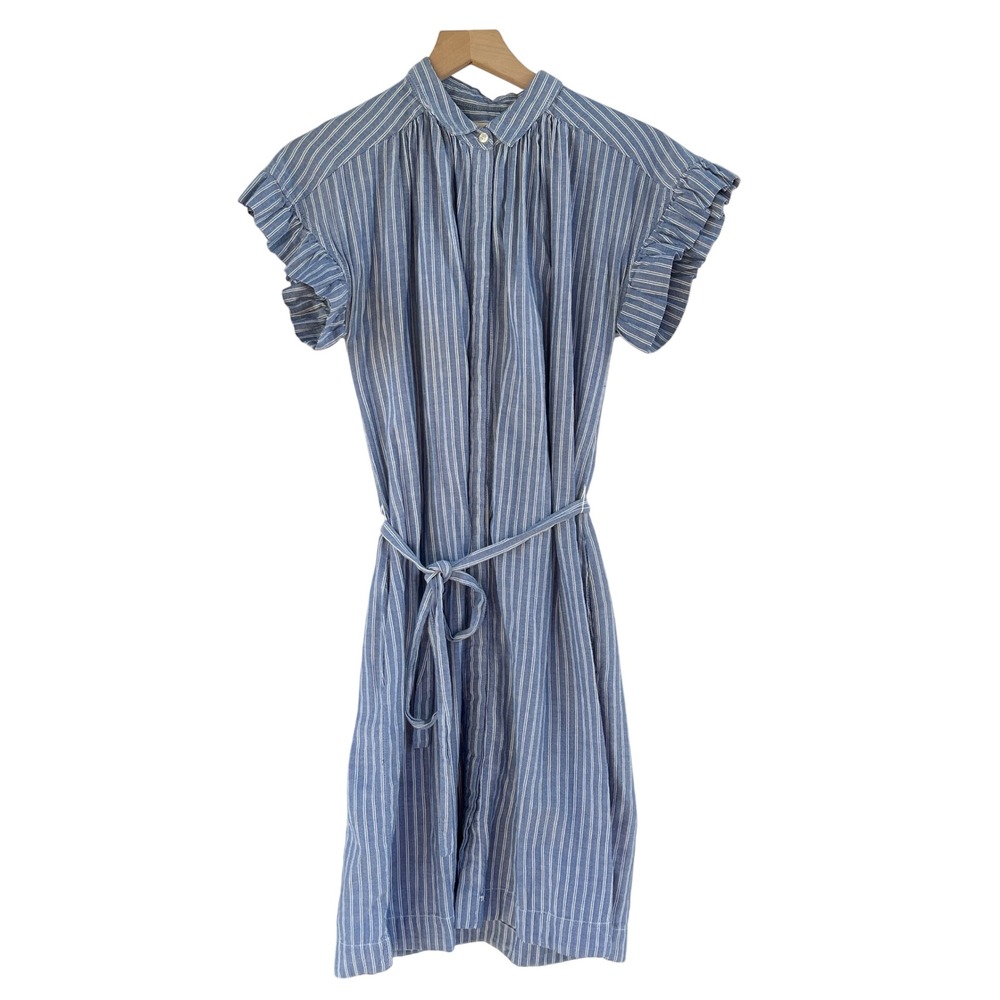 Isabella Sinclair Blue White Striped Flutter Sleeve Midi Shirt Dress Small - Picture 2 of 6